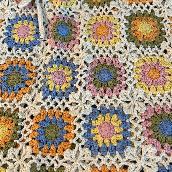 Ghanda Granny Square Crochet Mini Skirt Pastel New S Blue Cream Pink Green 70’s - Picture 3 of 7